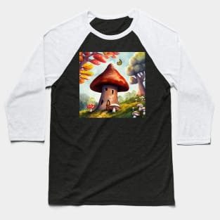 Sweet Mushroom Cottage in the Autumn Woods Baseball T-Shirt